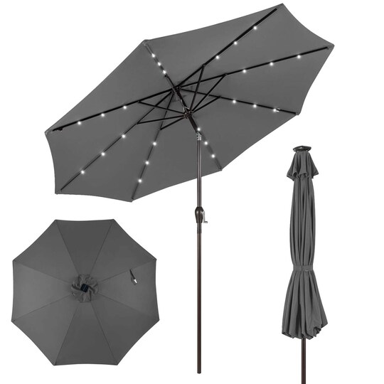 10 lighted patio umbrella Garvee 10' Solar with 40 LED Lights, Outdoor Market Umbrella with Auto-Tilt Crank & Weather-Resistant Canopy, Turquoise powered LED lights Solar Umbrella 10 Ft Umbrella